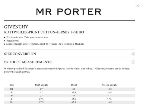 givenchy size chart slides